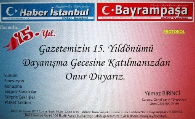 Bayrampaşa Haber Gazetesi 15. Kuruluş Yılını Kutluyor